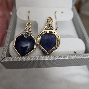 Barse genuine blue Lapis, SS accent earrings set in bronze. LN, FINAL MARKDOWN